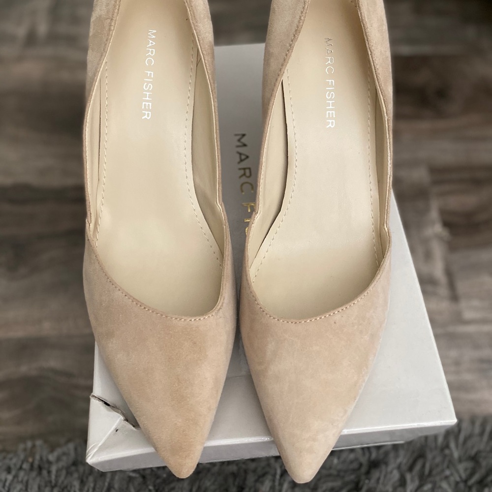 Light natural suede heels